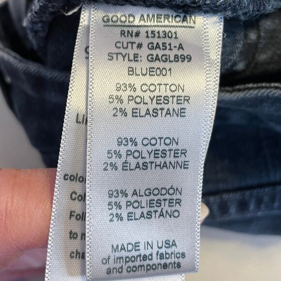 Good American Good Legs Blue Denim Dark Wash Torn Knees Skinny Leg Jeans 0/25 - Picture 8 of 10